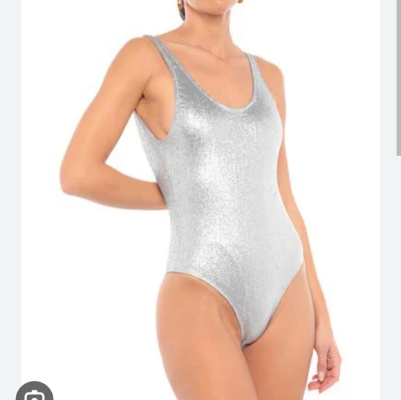 Nwt Chiarra Ferragni runway dressy silver metallic one piece swim/bodysuit S - Picture 7 of 9